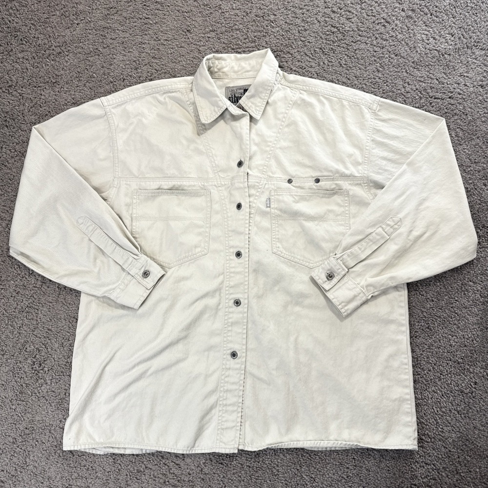 Levis Shirt‎ Mens size:L White Beige Silver Tab Button Up Long Sleeve Loose Fit